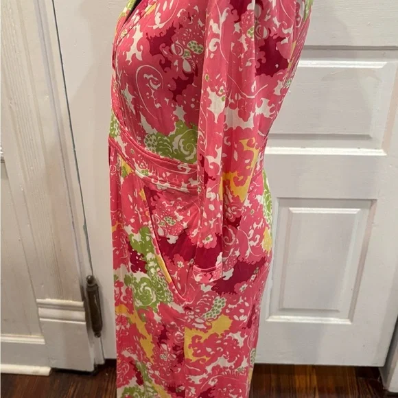 Lilly Pulitzer Blayney Pink Green Hoot Owl Floral Print 100% Silk Dress Sz Xs - Picture 5 of 7